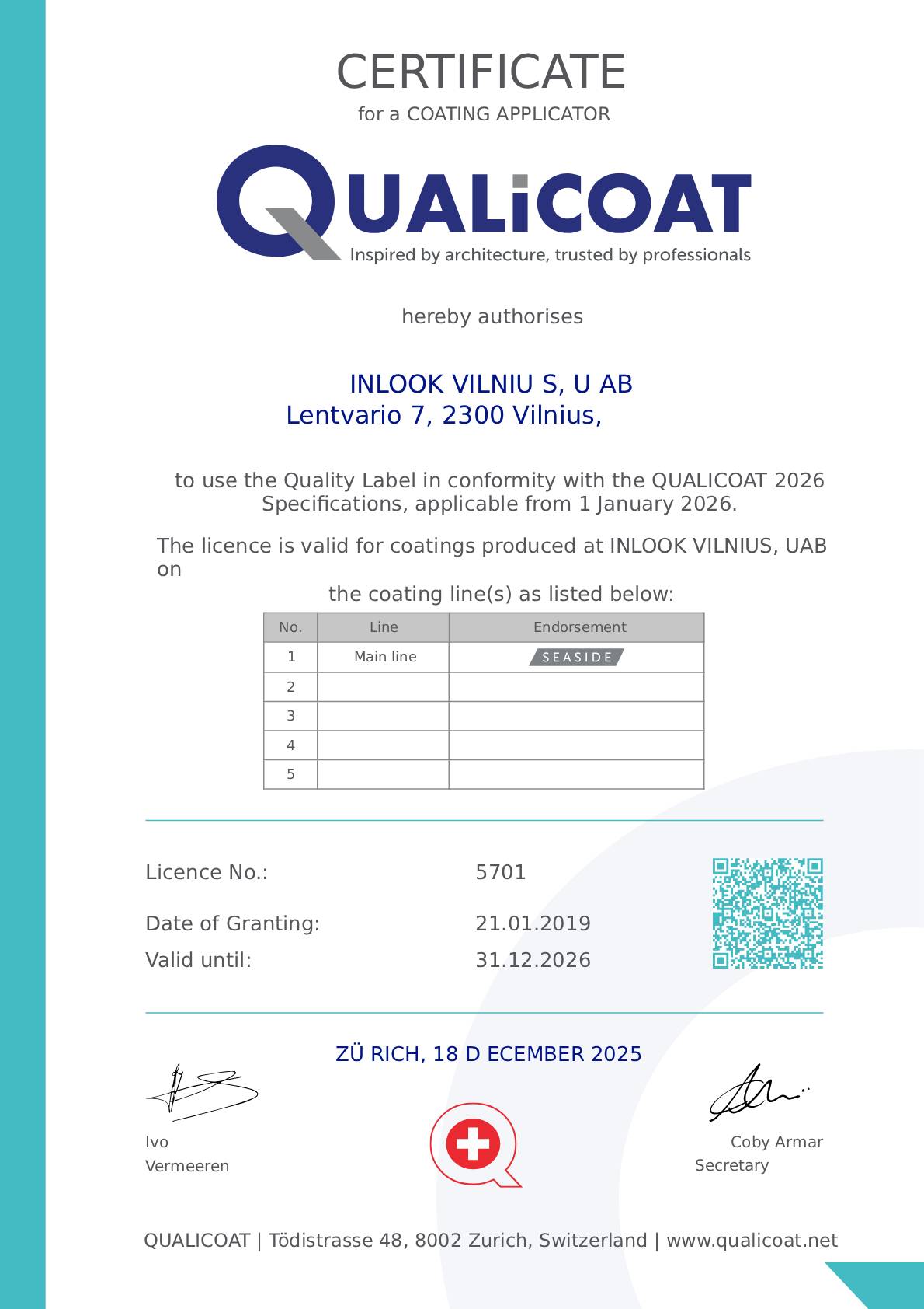 Certificates as Proof of Our Commitment - Inlook